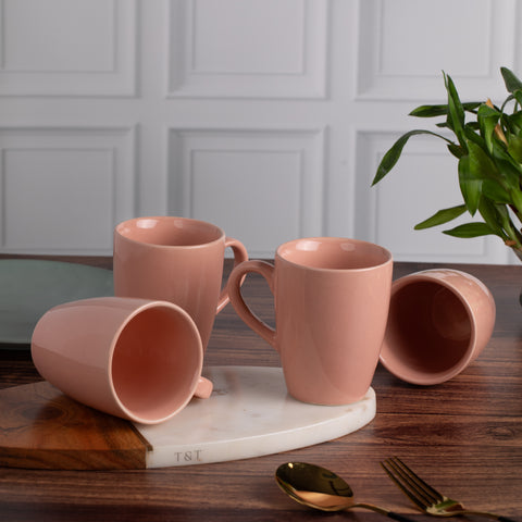 Ceramic Tea Coffee Mugs with Handles (Set of 2) | Microwave Safe | Dishwash resistant | Scratch Resistant | Pastel Pink | H-4.5" D-3"