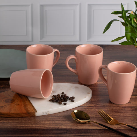 Ceramic Tea Coffee Mugs with Handles (Set of 2) | Microwave Safe | Dishwash resistant | Scratch Resistant | Pastel Pink | H-4.5" D-3"