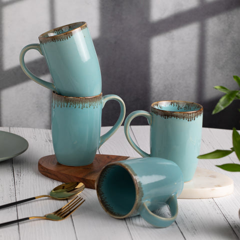 Ceramic Tea Coffee Mugs with Handles (Set of 2) | Microwave Safe | Dishwash resistant | Scratch Resistant | Turquoise | H-4" D-3"