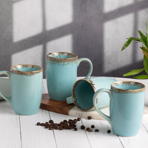 Ceramic Tea Coffee Mugs with Handles (Set of 2) | Microwave Safe | Dishwash resistant | Scratch Resistant | Turquoise | H-4" D-3"