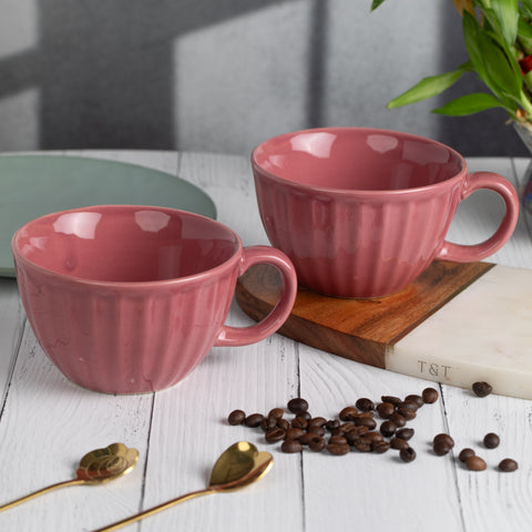 Ceramic Tea Coffee Cups with Handles (Set of 2)| Microwave Safe | Dishwash resistant | Scratch Resistant | Pink | H-3.5" D-3.5"