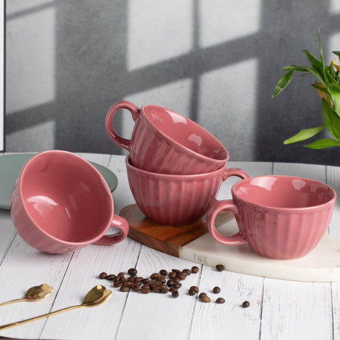 Ceramic Tea Coffee Cups with Handles (Set of 2)| Microwave Safe | Dishwash resistant | Scratch Resistant | Pink | H-3.5" D-3.5"