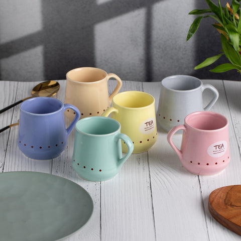 Premium Ceramic Tea Cups with Comfortable handles Set of 6 - Microwave Safe, Dishwasher & Scratch Resistant | Elegant Pastel Multicolor with Comfortable Handles | H-3.5" D-3"