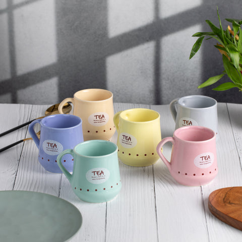 Premium Ceramic Tea Cups with Comfortable handles Set of 6 - Microwave Safe, Dishwasher & Scratch Resistant | Elegant Pastel Multicolor with Comfortable Handles | H-3.5" D-3"