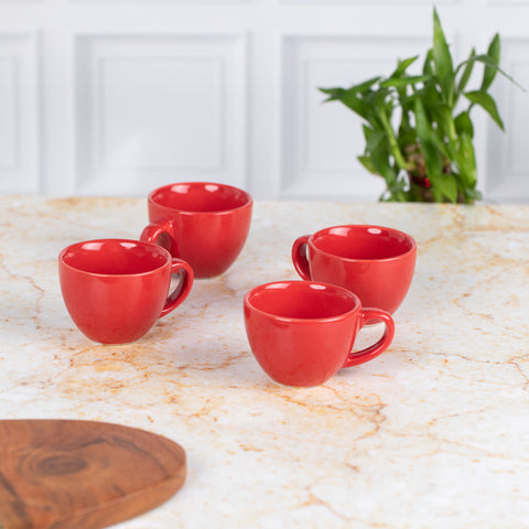 Ceramic Tea Coffee Espresso Cups with Handles (Set of 2) | Microwave Safe | Dishwash resistant | Scratch Resistant | Red | H-3.5" D-3.5"