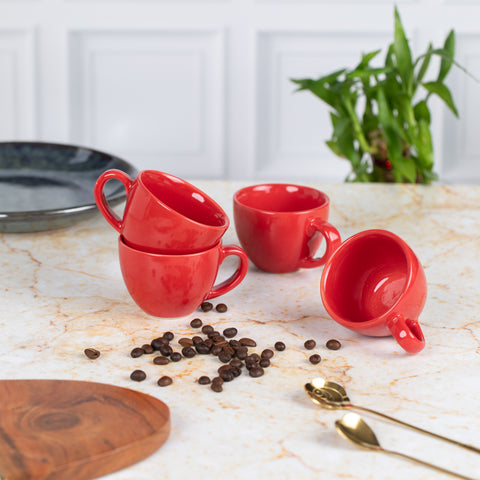 Ceramic Tea Coffee Espresso Cups with Handles (Set of 2) | Microwave Safe | Dishwash resistant | Scratch Resistant | Red | H-3.5" D-3.5"