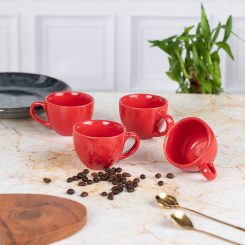 Ceramic Tea Coffee Espresso Cups with Handles (Set of 2) | Microwave Safe | Dishwash resistant | Scratch Resistant | Red | H-3.5" D-3.5"