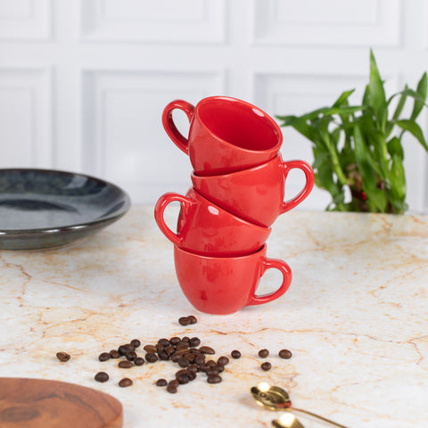 Ceramic Tea Coffee Espresso Cups with Handles (Set of 2) | Microwave Safe | Dishwash resistant | Scratch Resistant | Red | H-3.5" D-3.5"