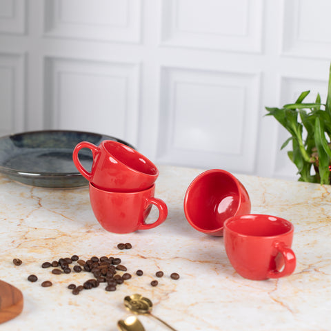 Ceramic Tea Coffee Espresso Cups with Handles (Set of 2) | Microwave Safe | Dishwash resistant | Scratch Resistant | Red | H-3.5" D-3.5"