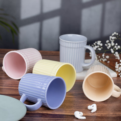 Ceramic Pastel Tea Coffee Mugs Set of 5 Cups | Microwave Safe | Dishwash resistant | Scratch Resistant | Pastel Multicolor | H-4.5" D-3"