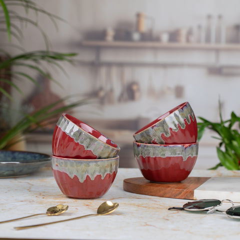 Ceramic Dessert Bowls Set of 2 | Premium Serving Dishes | H-2" D-3.5" | Red Melon Mini