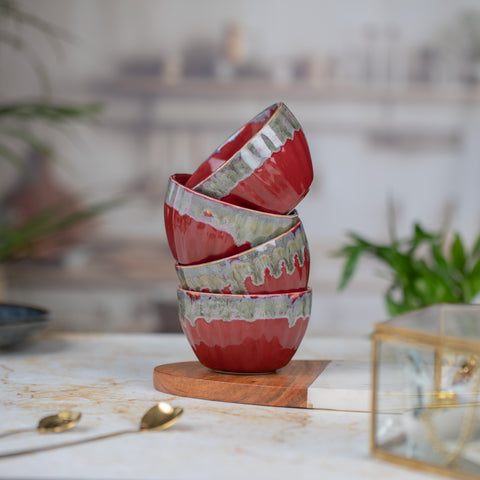Ceramic Dessert Bowls Set of 2 | Premium Serving Dishes | H-2" D-3.5" | Red Melon Mini