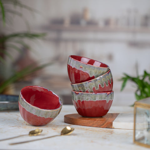 Ceramic Dessert Bowls Set of 2 | Premium Serving Dishes | H-2" D-3.5" | Red Melon Mini