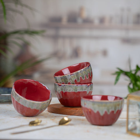 Ceramic Dessert Bowls Set of 2 | Premium Serving Dishes | H-2" D-3.5" | Red Melon Mini