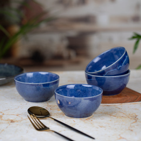 Ceramic Dessert Bowls (Set of 2) | Premium Serving Dishes | H-3" D-4" | Metallic Blue