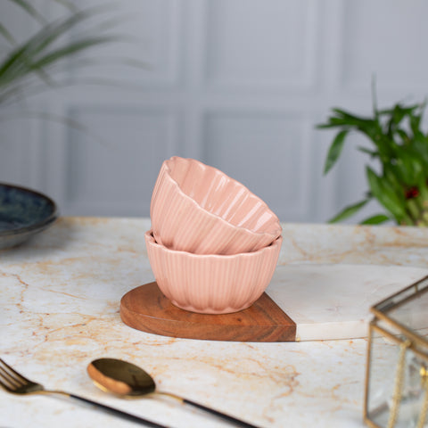 Ceramic Dessert Bowls (Set of 2) | Premium Serving Dishes | H-2" D-4" | Pastel Pink