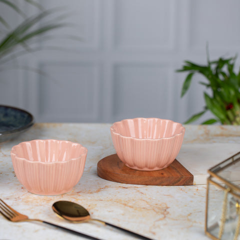 Ceramic Dessert Bowls (Set of 2) | Premium Serving Dishes | H-2" D-4" | Pastel Pink