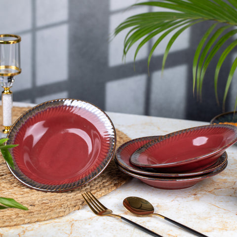 Premium Ceramic Pasta, Soup, and Snack Plates Half- Set of 2 | Microwave and Oven Safe | Dishwasher Safe | D -7", H - 1" | Versatile Dining Essentials | Maroon