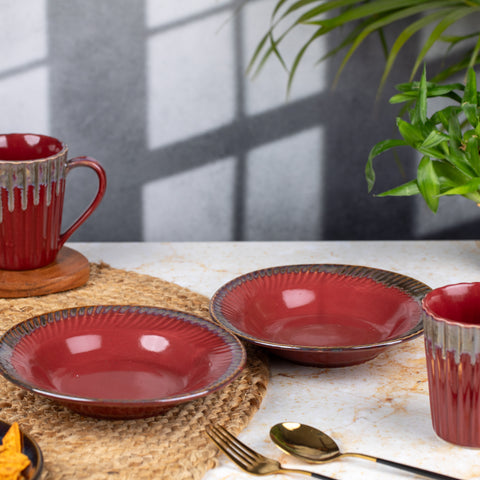 Premium Ceramic Pasta, Soup, and Snack Plates Half- Set of 2 | Microwave and Oven Safe | Dishwasher Safe | D -7", H - 1" | Versatile Dining Essentials | Maroon