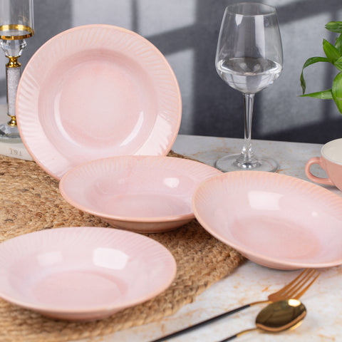 Premium Ceramic Pasta, Soup, and Snack Plates Half- Set of 2 | Microwave and Oven Safe | Dishwasher Safe | Versatile Dining Essentials | Pink