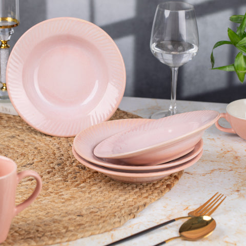 Premium Ceramic Pasta, Soup, and Snack Plates Half- Set of 2 | Microwave and Oven Safe | Dishwasher Safe | Versatile Dining Essentials | Pink