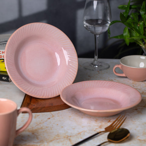 Premium Ceramic Pasta, Soup, and Snack Plates Half- Set of 2 | Microwave and Oven Safe | Dishwasher Safe | Versatile Dining Essentials | Pink