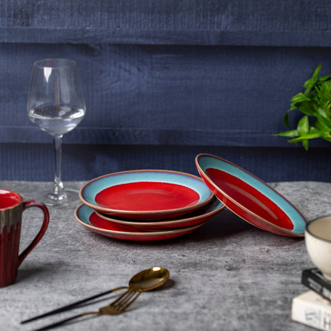 Elegant Ceramic Dinner Plates - Set of 2 | Microwave & Dishwasher Safe | 7" Diameter | 1" Height  | Stylish Dining for 2 | Red and Sky Blue