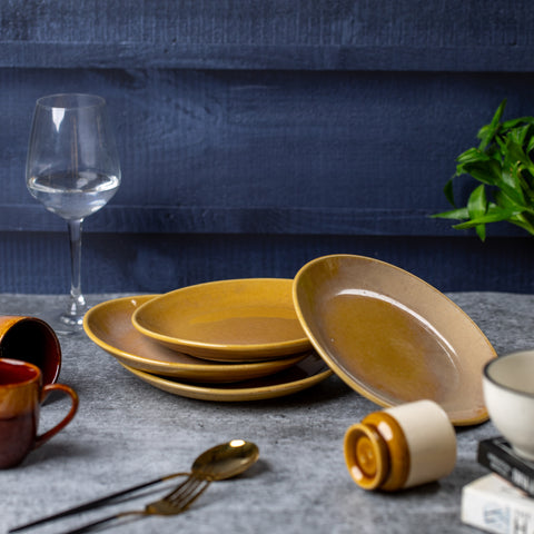 Elegant Ceramic Quarter Plates - (Set of 2) | Microwave & Dishwasher Safe | 6" Diameter | 1" Height  | Stylish Dining for 2 | Light Brown