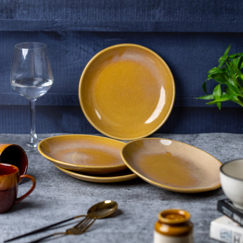 Elegant Ceramic Quarter Plates - (Set of 2) | Microwave & Dishwasher Safe | 6" Diameter | 1" Height  | Stylish Dining for 2 | Light Brown