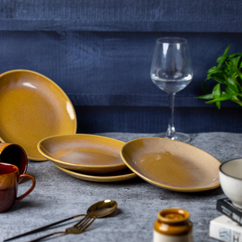 Elegant Ceramic Quarter Plates - (Set of 2) | Microwave & Dishwasher Safe | 6" Diameter | 1" Height  | Stylish Dining for 2 | Light Brown
