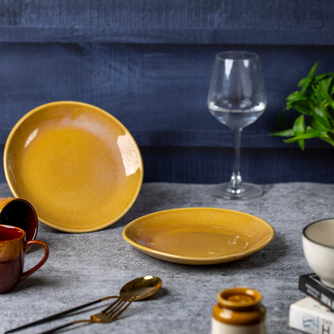Elegant Ceramic Quarter Plates - (Set of 2) | Microwave & Dishwasher Safe | 6" Diameter | 1" Height  | Stylish Dining for 2 | Light Brown