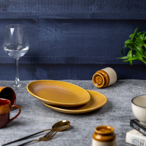 Elegant Ceramic Quarter Plates - (Set of 2) | Microwave & Dishwasher Safe | 6" Diameter | 1" Height  | Stylish Dining for 2 | Light Brown