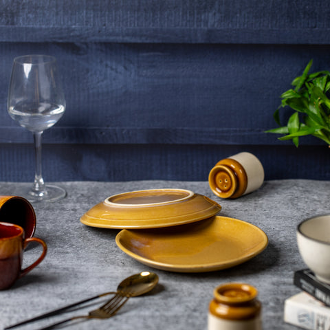 Elegant Ceramic Quarter Plates - (Set of 2) | Microwave & Dishwasher Safe | 6" Diameter | 1" Height  | Stylish Dining for 2 | Light Brown