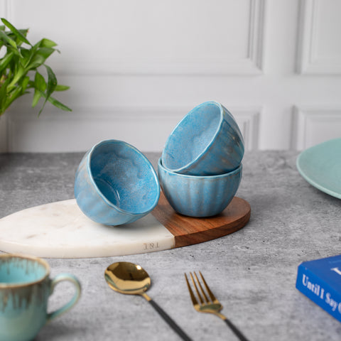 Ceramic Dessert Bowls Set of 3 | Premium Serving Dishes | H-2" D-4" | Light Blue