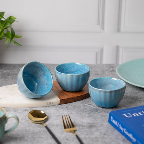 Ceramic Dessert Bowls Set of 3 | Premium Serving Dishes | H-2" D-4" | Light Blue