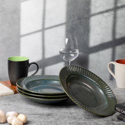 Premium Ceramic Pasta Plates - Set of 2 | Microwave and Oven Safe | Dishwasher Safe | D - 10", H - 1" | Versatile Dining Essentials | Marble Green