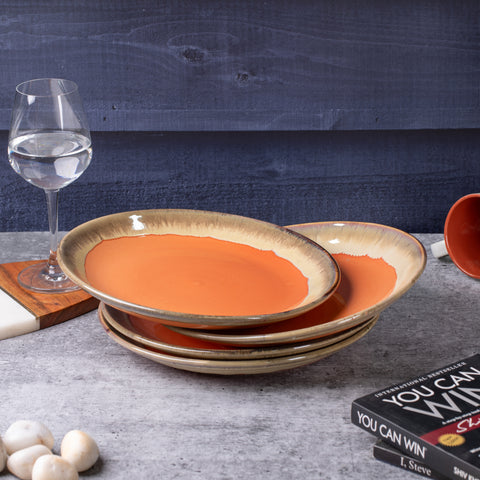 Elegant Ceramic Dinner Plates - Set of 2 | Microwave & Dishwasher Safe | 10" Diameter | 1" Height  | Stylish Dining for 2 | Royal Orange