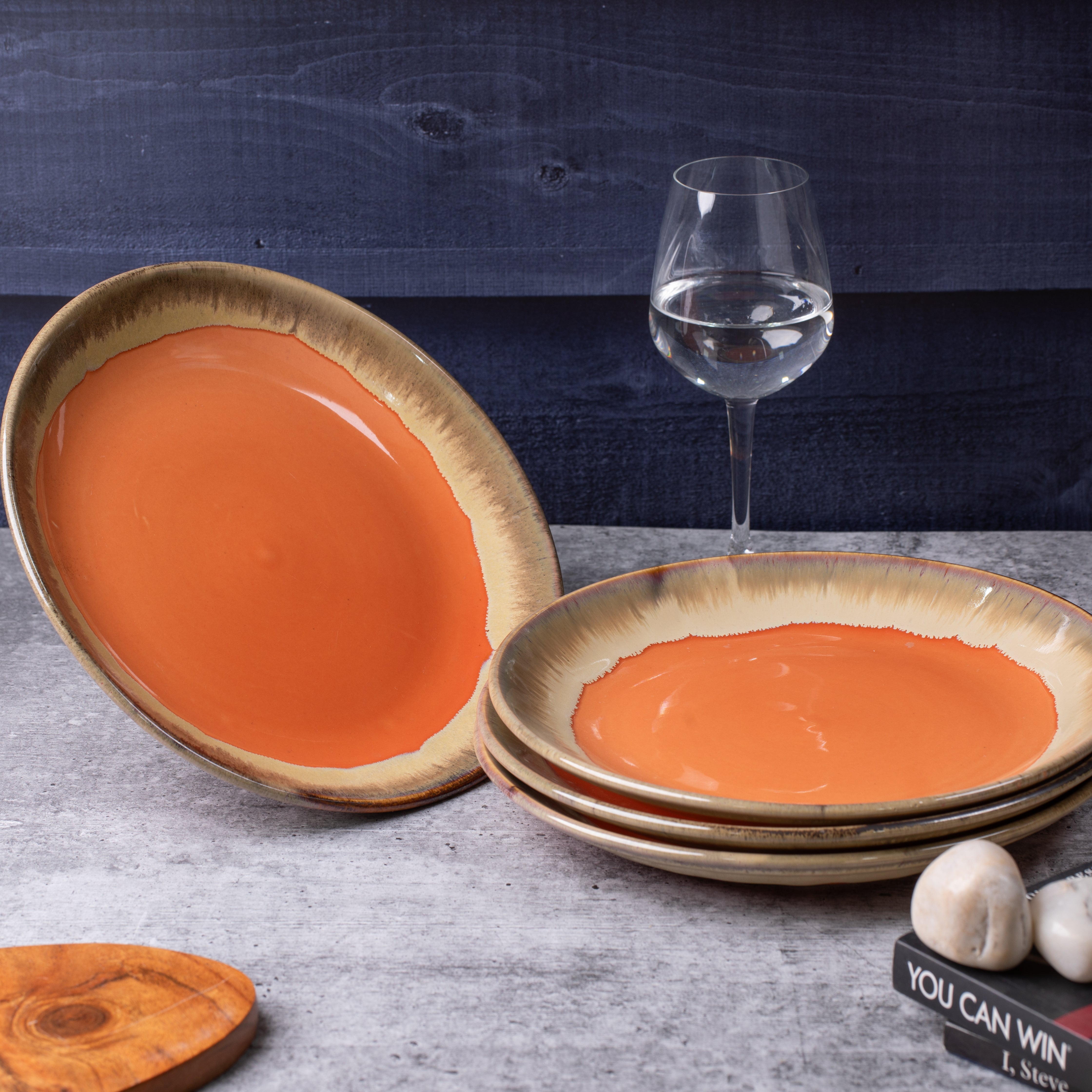 Microwave Oven Melamine Dinnerware Dishwasher Safe Red Ceramic Dinner Plates Set, Inch, Set Of 6, Round