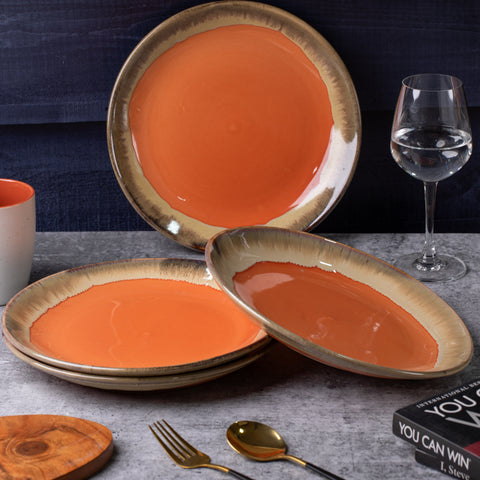 Elegant Ceramic Dinner Plates - Set of 2 | Microwave & Dishwasher Safe | 10" Diameter | 1" Height  | Stylish Dining for 2 | Royal Orange