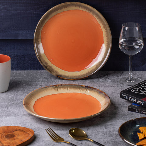 Elegant Ceramic Dinner Plates - Set of 2 | Microwave & Dishwasher Safe | 10" Diameter | 1" Height  | Stylish Dining for 2 | Royal Orange