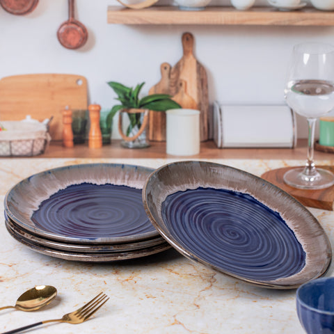 Elegant Ceramic Dinner Plates Set of 2| Microwave & Dishwasher Safe | 10" Diameter | 1" Height  | Stylish Dining for 2 | Blue Grey