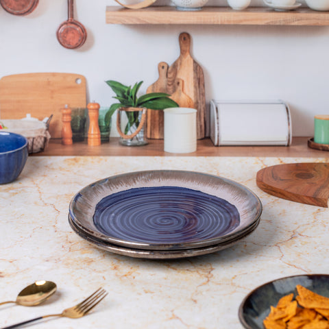 Elegant Ceramic Dinner Plates Set of 2| Microwave & Dishwasher Safe | 10" Diameter | 1" Height  | Stylish Dining for 2 | Blue Grey