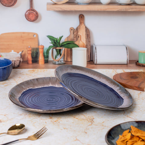 Elegant Ceramic Dinner Plates Set of 2| Microwave & Dishwasher Safe | 10" Diameter | 1" Height  | Stylish Dining for 2 | Blue Grey