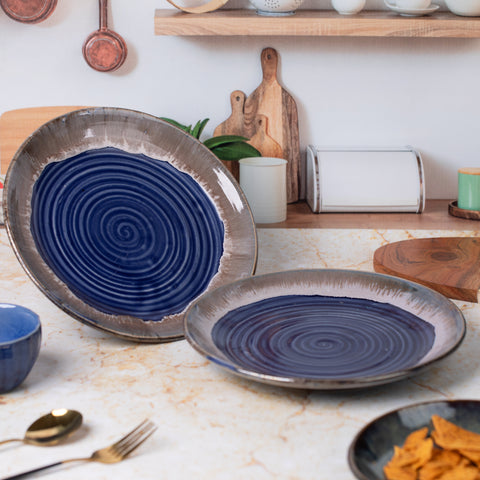 Elegant Ceramic Dinner Plates Set of 2| Microwave & Dishwasher Safe | 10" Diameter | 1" Height  | Stylish Dining for 2 | Blue Grey