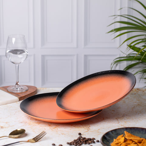 Elegant Ceramic Dinner Plates - (Set of 2) | Microwave & Dishwasher Safe | 10" Diameter | 1" Height  | Stylish Dining for 2 | Orange Black