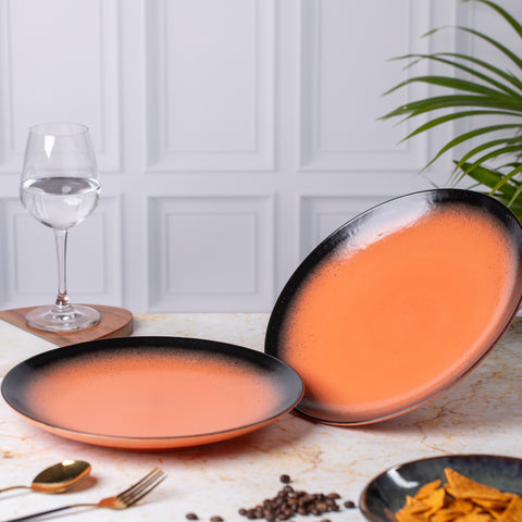 Elegant Ceramic Dinner Plates - (Set of 2) | Microwave & Dishwasher Safe | 10" Diameter | 1" Height  | Stylish Dining for 2 | Orange Black