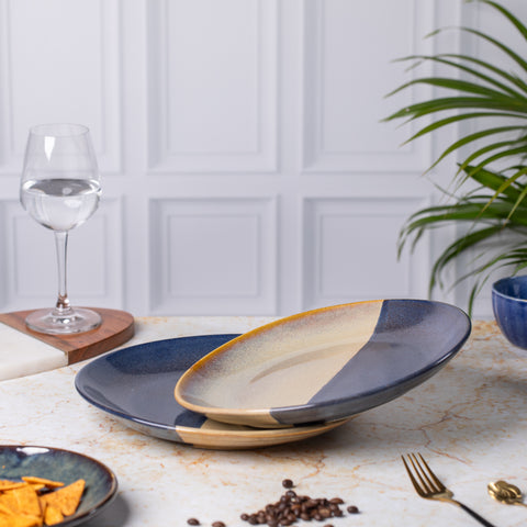 Elegant Ceramic Dinner Plates - Set of 2 | Microwave & Dishwasher Safe | 10" Diameter | 1" Height  | Stylish Dining for 2 | Blue and Cream