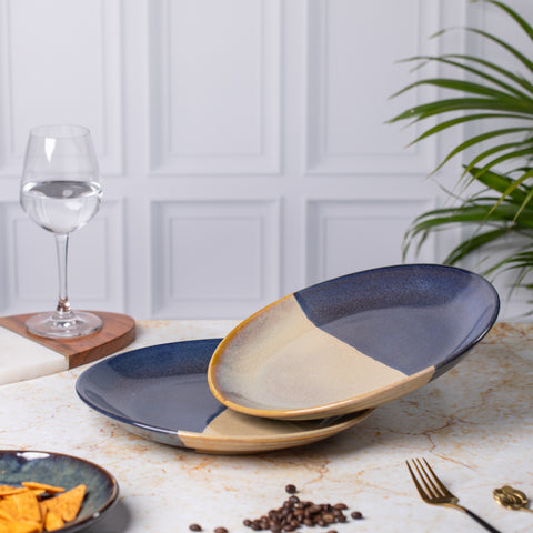 Elegant Ceramic Dinner Plates - Set of 2 | Microwave & Dishwasher Safe | 10" Diameter | 1" Height  | Stylish Dining for 2 | Blue and Cream