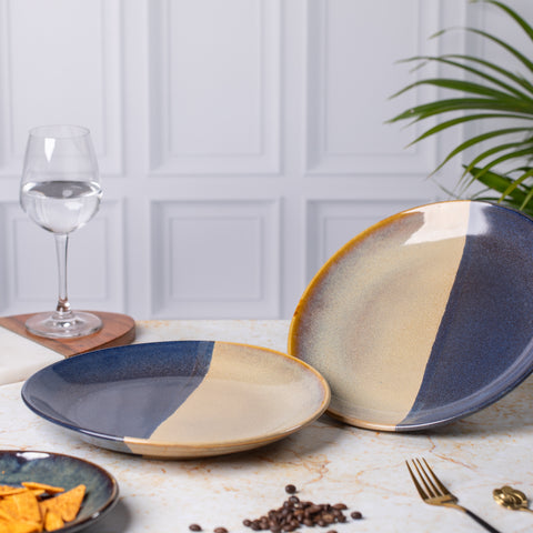 Elegant Ceramic Dinner Plates - Set of 2 | Microwave & Dishwasher Safe | 10" Diameter | 1" Height  | Stylish Dining for 2 | Blue and Cream