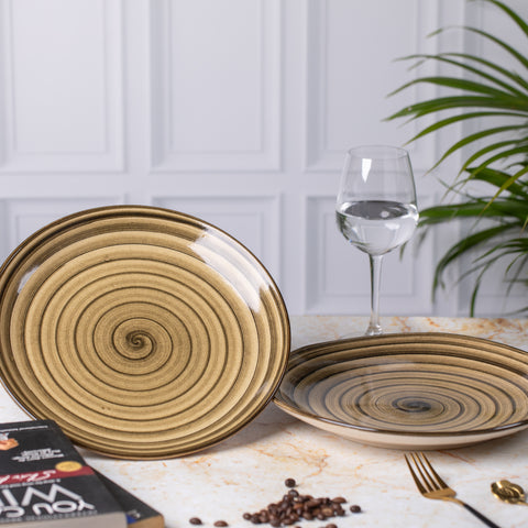 Elegant Ceramic Dinner Plates - Set of 2| Microwave & Dishwasher Safe | 10" Diameter | 1" Height  | Stylish Dining for 2 | Brown